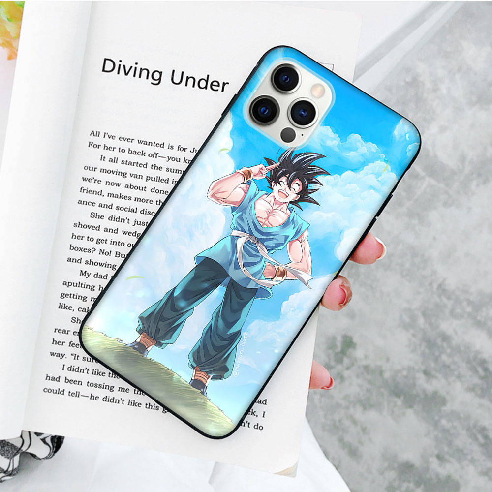 Мягкий черный чехол JW83 Dragon Ball Goku для iPhone 16 15 Plus 14 13 Pro 8 SE XR XS Max P30 Nova 5T Y5P Y6 Y7 Y8P Y9 Realme C30 C33 C31 VIVO Y36 V27