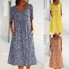 French Holiday Style New Round Neck Short-sleeved Floral Mid-length Dress Women