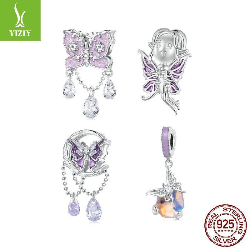 Purple Butterfly Elf Diy Bracelet Beaded Accessories, Sweet Girly Wind S925 Sterling Silver Pendant