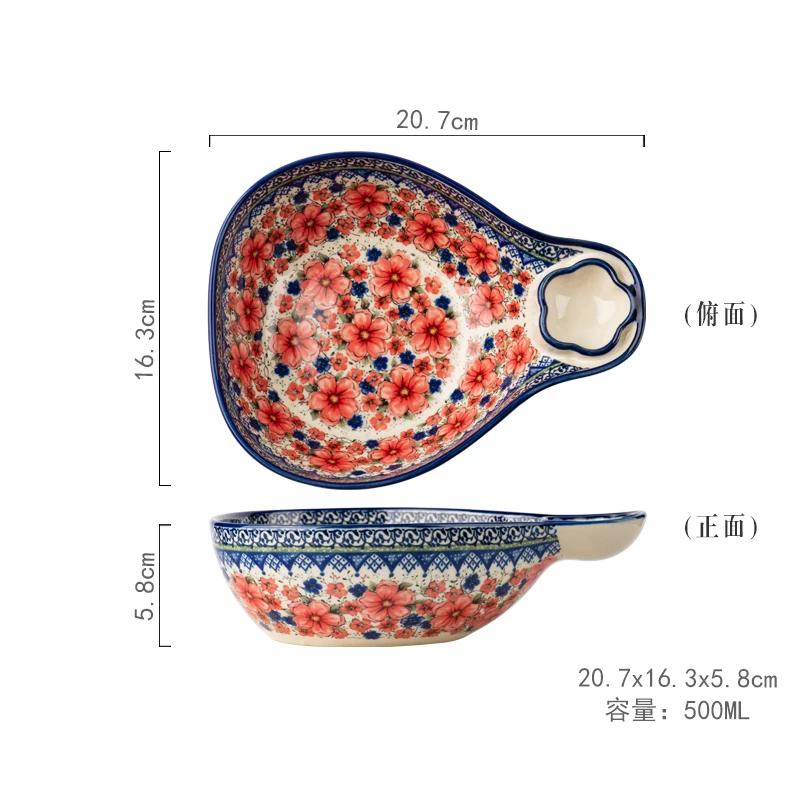 Винтажная цветочная керамическая тарелка, тарелка для пельменей с уксусом, овощная салатница, фруктовая чаша, тарелка для закусок, керамическая посуда