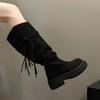 Fashion Ladies Shoes Hot Sale Knee-High Women' Boots Platform Modern Boots Women Round Toe Slip On Braid Fringe Square Heel Female Shoes