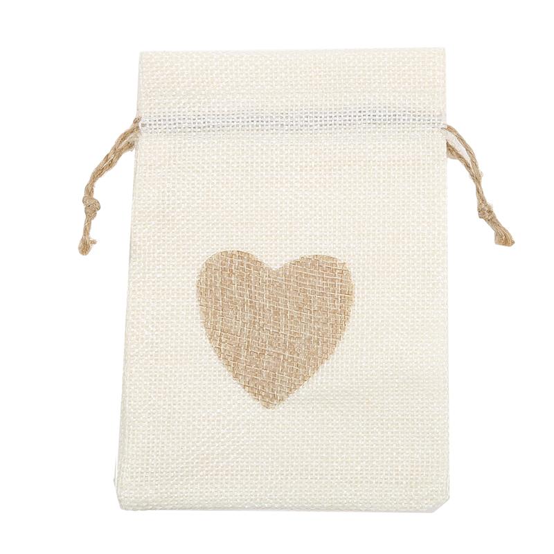 10Pcs Heart Shape Linen Small Drawstring Bag Reusable Burlap Jewelry Storage Pouch Gift Packaging Bags Party Candy Bags