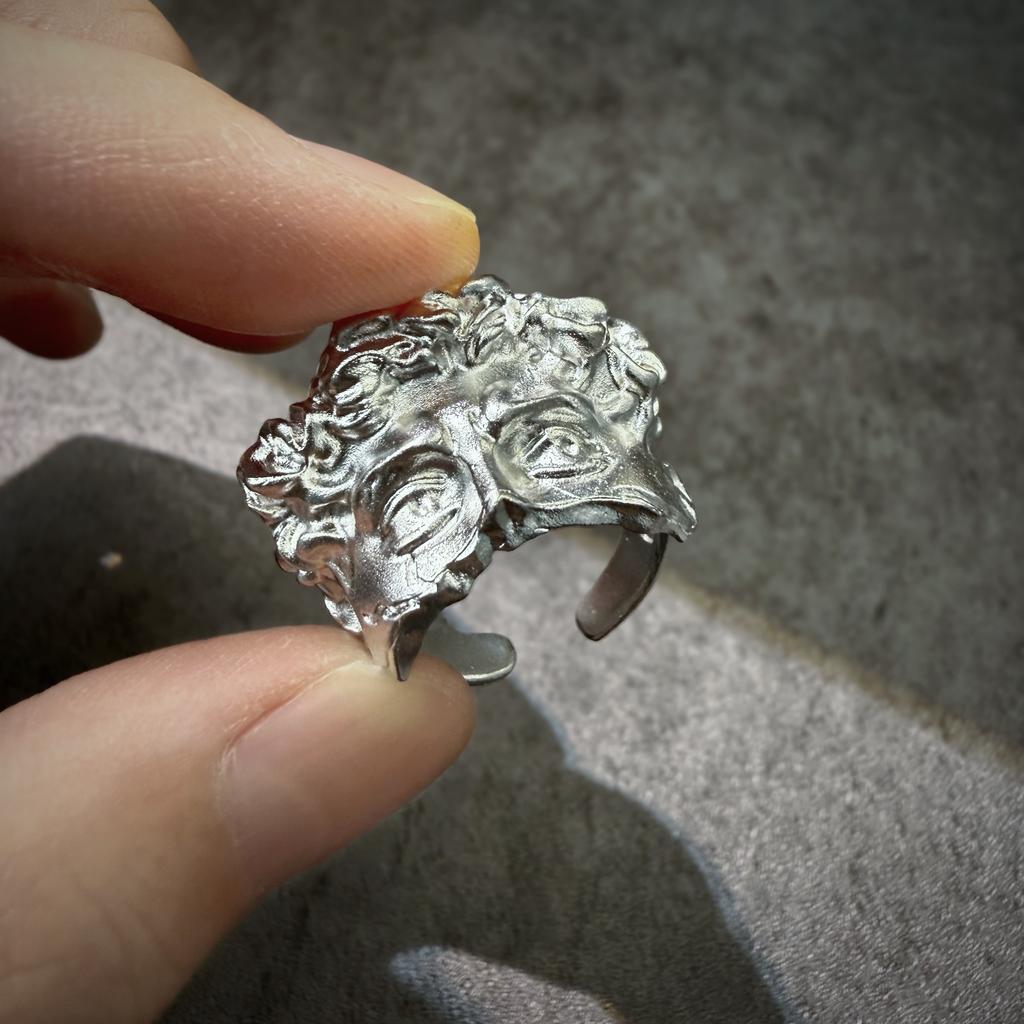 Ретро Полулицо Давид Регулируемое Открытое Кольцо Для Мужчин Панк Готика Дерзкий Медь Циркон Унисекс Аксессуары Искусство Ренессанса Подарок