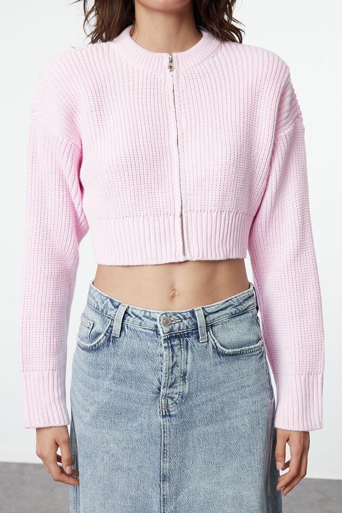 Women's Elegance Style Cardigan Black Crop Wadding Detailed Knitwear Cardigan