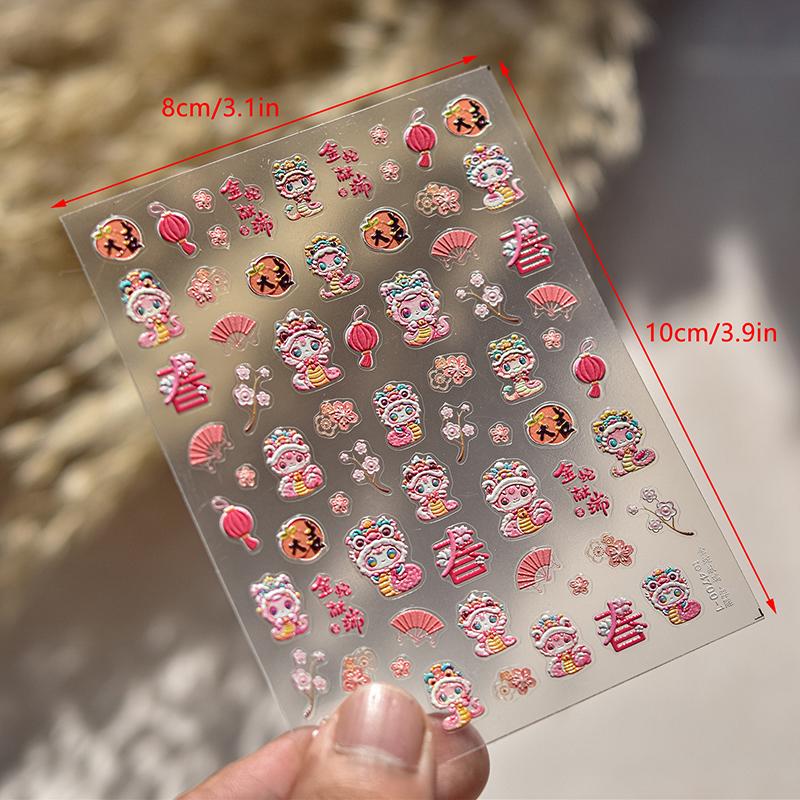 2025 Новогодние бумажные наклейки для ногтей 3D-рельефная скульптура в виде змеи, наклейки для ногтей, идеи для маникюра и декора