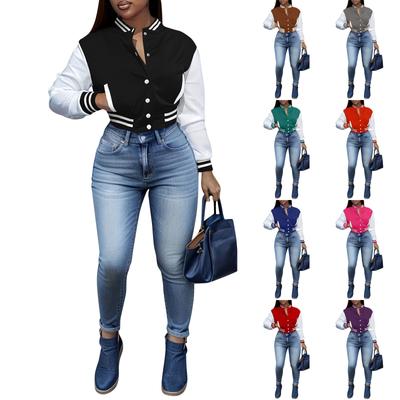 Женская модная короткая облегающая однотонная куртка с шитьем, однобортная бейсбольная одежда, спортивная куртка, толстовка