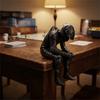 3D Printed Racing Style Seated Figurine Black Motorcyclist Art Statue  Desktop Decor