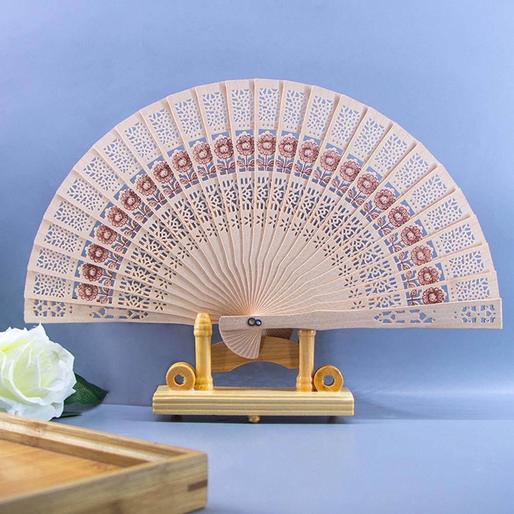 8 Inch Folding Hand Held Fan Full-flush Fragrant Wood For Wedding Sandalwood Classic Chinese Im S4J8