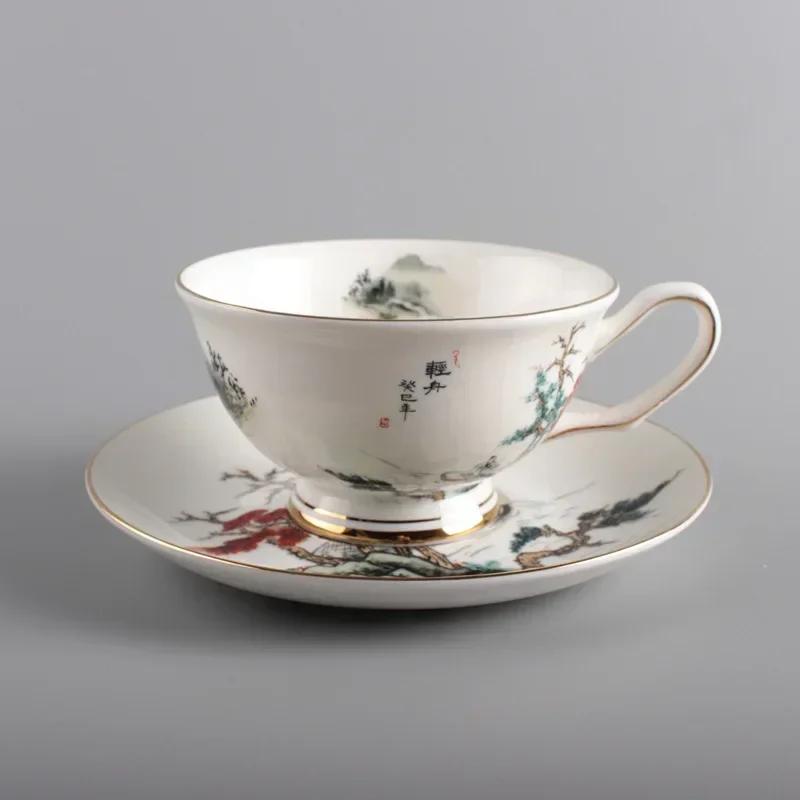 New Chinese Simple Ceramic Cup Coffee Cup Saucer Chinese Style Bone China Afternoon Tea Coffee Cup Simple Water Cups