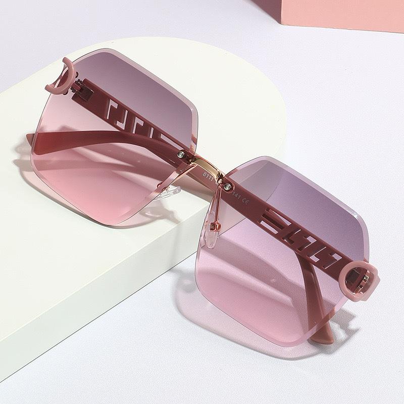 Солнцезащитные очки женские без оправы с отделкой нестандартной формы с защитой от ультрафиолета, модные ретро-солнцезащитные очки для мужчин
