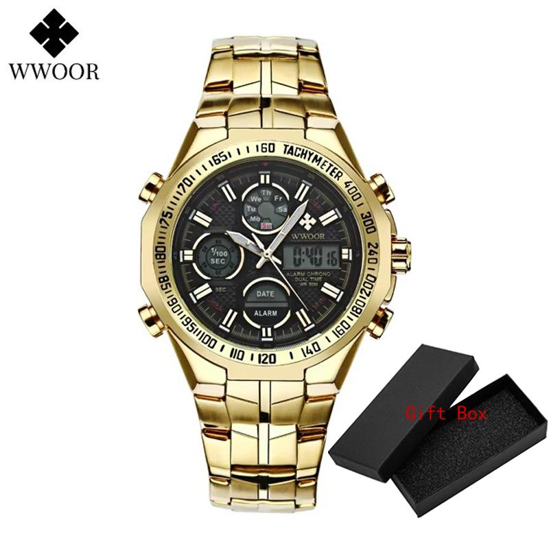 Wwoor Top Brand Analog Men 50m Waterproof Chronograph Sport Military Male Clock Man Luminous Dual Display Quartz Wrist Watches