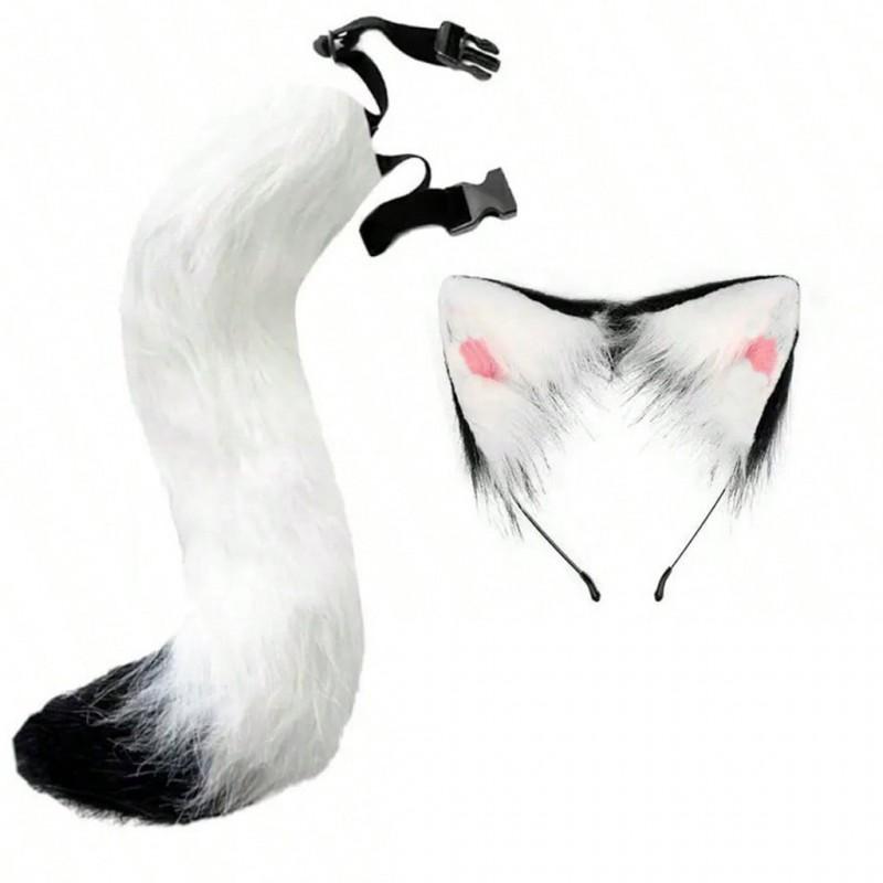 Cat Ear Headband With Tail Collar Set Cosplay Costume Accessory Anime Girl Party Outfit