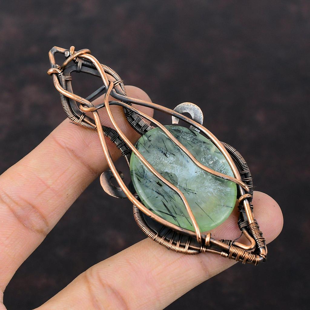 Moss Prehnite Pendant Copper Wire Wrapped Pendant Unique Design Jewelry Gemstone Pendant Dainty Copper Jewelry Handmade Pendant Wedding Gift