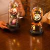 2025 New Halloween Lights LED Glass Dome with Artificial Plants Light-up Pumpkin Cloche for Home Kitchen Mantel Party Decor
