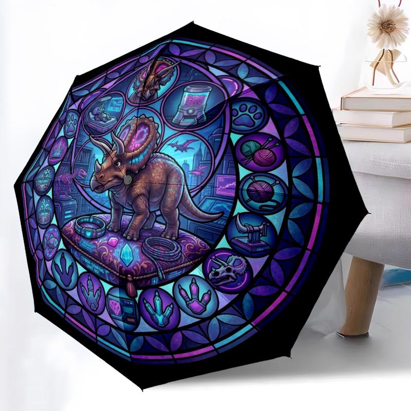 CyberDinosaur Glass pattern umbrella, portable and foldable design, 8 ribs, a casual accessory for Halloween, Christmas, and birthday gifts.