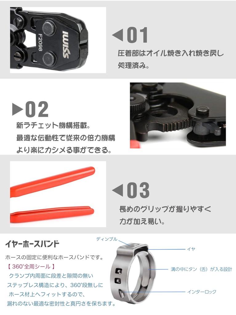 IWISS Ear Clamp Pliers Ratchet Type Hose Clamp Pliers for Fuel Intake Hose Fixation KG1096 Ear Hose Band Set with 30 Pieces System, System,