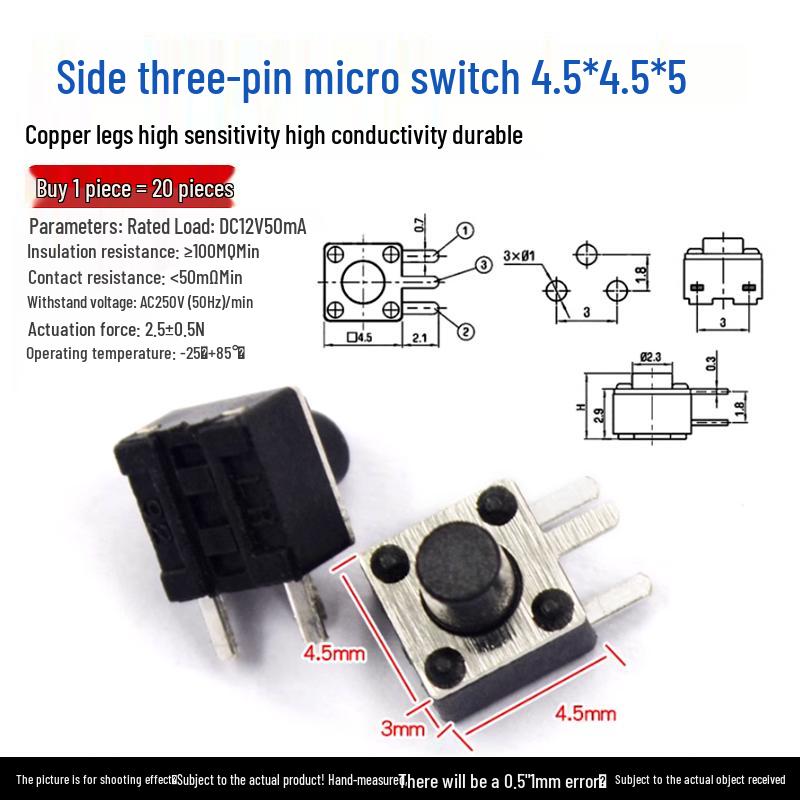 Waterproof Micro Tactile Switch, 4-Pin, 6x6mm, SMD/Through-Hole, Side Press, Self-Locking