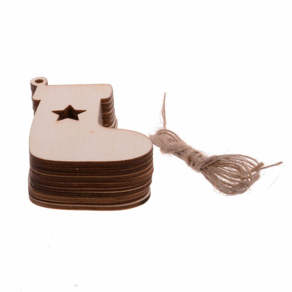 10Pcs/Set Snowflake Star Santa Claus Boots Bells Christmas Tree Hanging Wooden Ornaments Party Christmas Decorations for Home