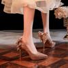 Waterproof Table Crystal Bow High Heels Socialite Temperament Banquet Sequined Bridesmaid Shoes
