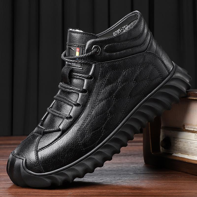 Зимние теплые утолщенные шерстяные повседневные мужские хлопковые туфли с высоким верхом, мужские нескользящие кроссовки для папы на шнуровке, хлопковые ботинки для юниоров на толстой подошве