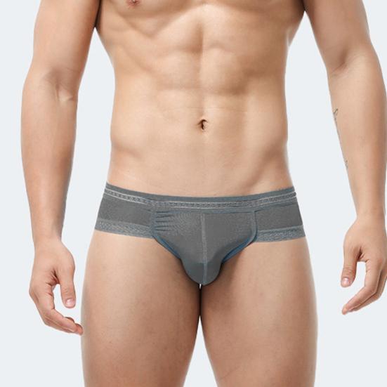 Men Briefs Solid Color Low-rise Ice Silk Briefs U-Convex Large Space Not Tight