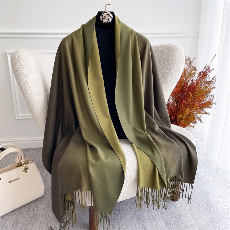 Winter Women Scarves Long Warm Gradient Imitaion Cashmere Hijab Solid Lady Shawl Wrap Female Pashmina Bandana Head Scarf