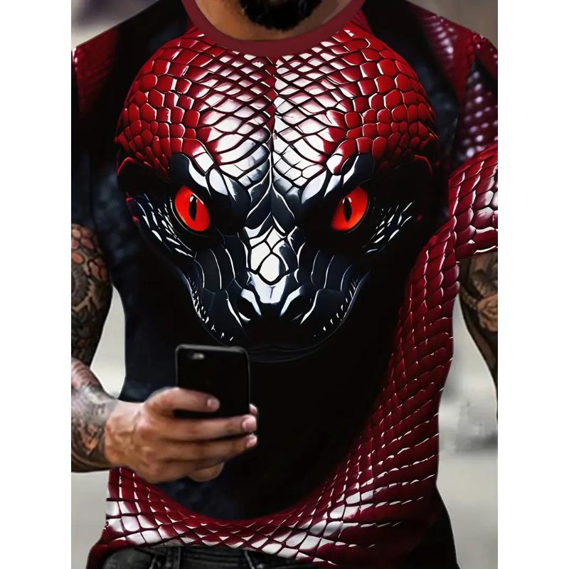 Модная футболка с принтом змеи 3D для мужчин, забавный рисунок животных, свободная футболка, летняя хип-хоп трендовая одежда, повседневные топы с круглым вырезом