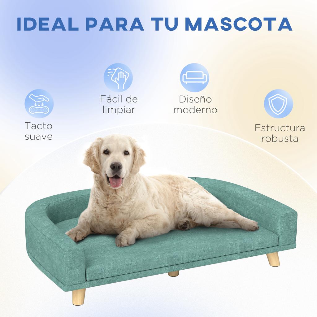 Dog Sofa, Elevated, Washable Cushion, Wooden Legs, 30 kg Load Capacity, 98 x 67 x 25 cm, Green