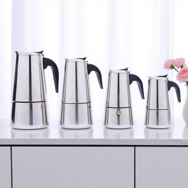 Кофейник из нержавеющей стали с фильтром, итальянская кофеварка для эспрессо, перколятор, инструмент 200/300/450/600 мл, кофеварка Мока, кофейник