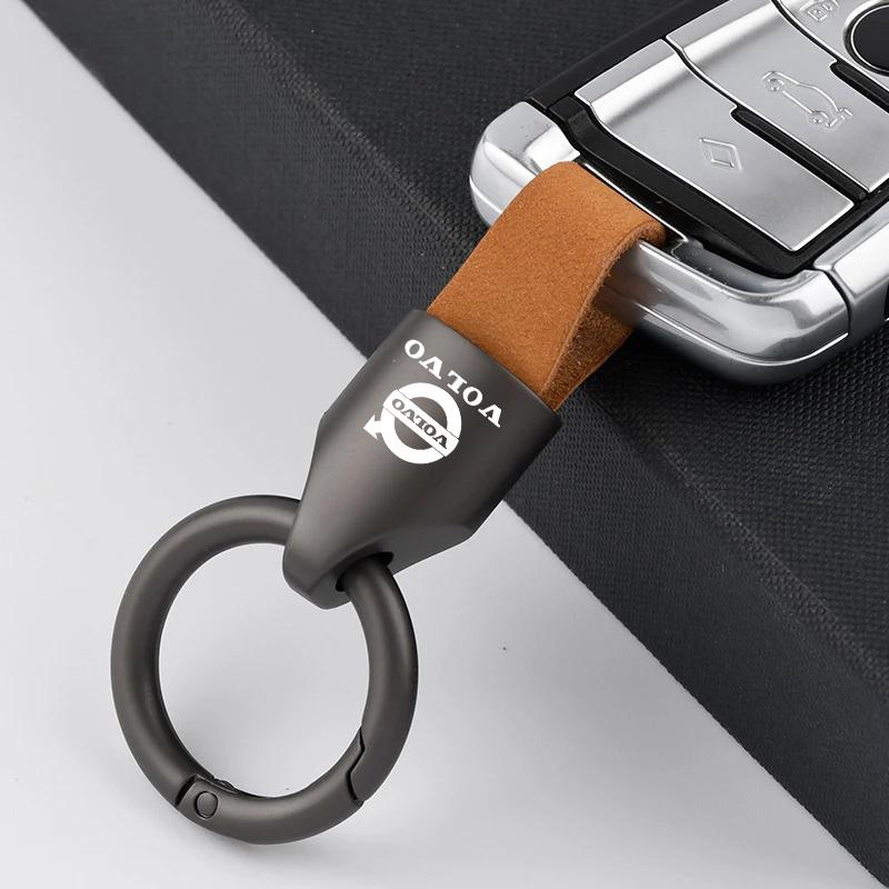 crbuk5 Luxury Leather Metal Key Chain Fashion Keychain Key Ring For Volvo XC90 V90 V60 XC60 V40 S80 S60 S90 C40 XC40 V70 XC70 C30 C70