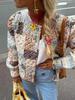 Женская хлопковая куртка с ретро-принтом, с длинным рукавом, однобортное пальто, повседневная уличная одежда, верхняя одежда, красочный вырез под горло, женская осенне-зимняя мода