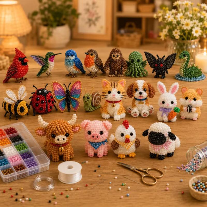 3D Beaded Animal Craft Kit DIY Safe Material Beading Set for Beginners Creative Handmade Project for Kids School Craft Class Use