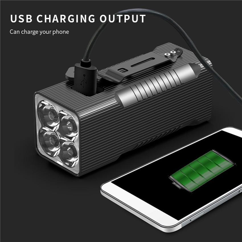 4*XHP50 Led Flashlight Tactial Super Bright Rechargeable Torch 10400mah Power Bank For Hiking Camping Tourism Outdoor Portable