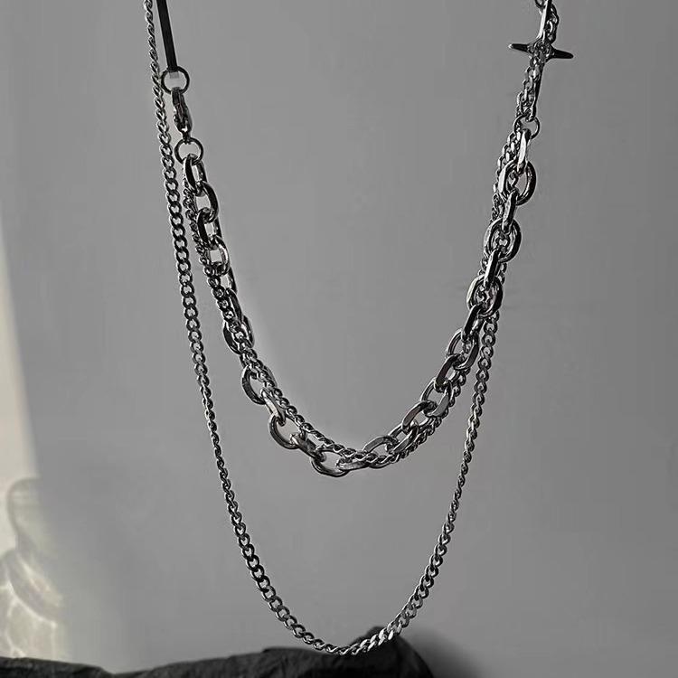 Новое летнее ожерелье Niche Square Star из титановой стали с двойным сращиванием в стиле хип-хоп, холодный ветер, прохладный прилив, аксессуары для мужчин и женщин