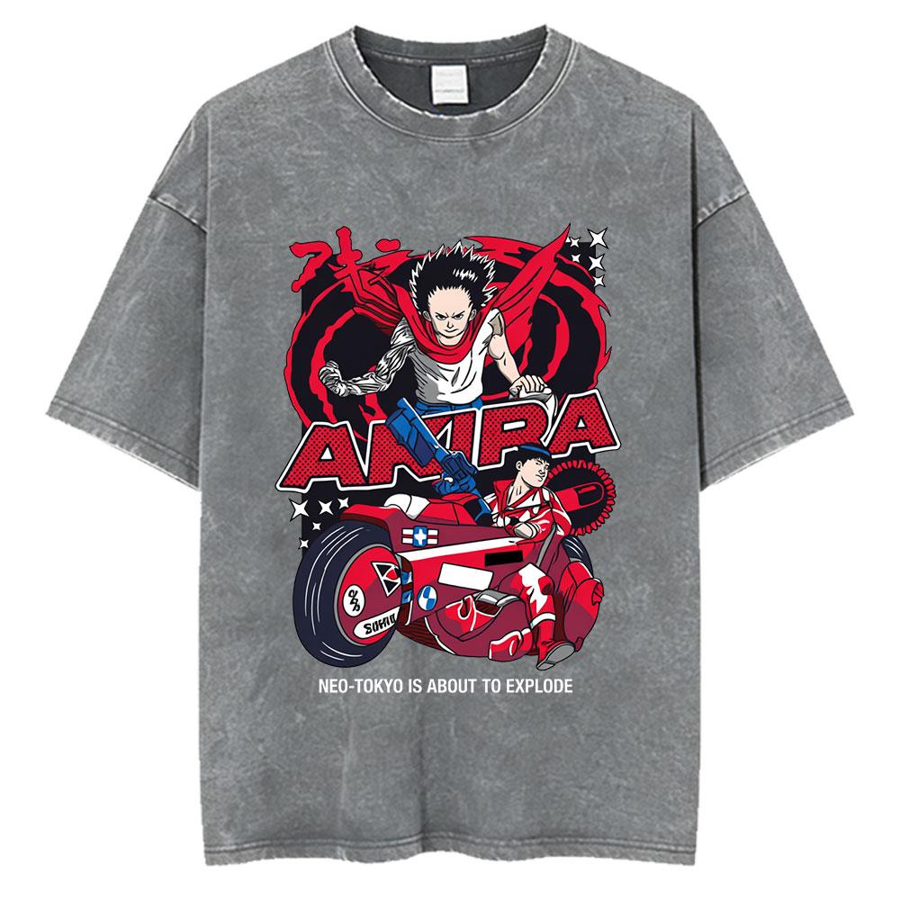 Anime Akira Vintage Washed T Shirts 90s Manga Shotaro Kaneda Graphic Tshirt Men Women Clothing Cotton Casual Oversized Tshirts