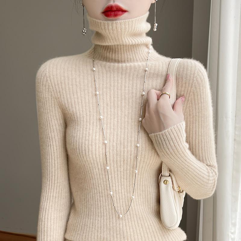 INDFS Women's Fashion Casual Fall Winter Solid Color Print Long Sleeve High Neck Sweaters