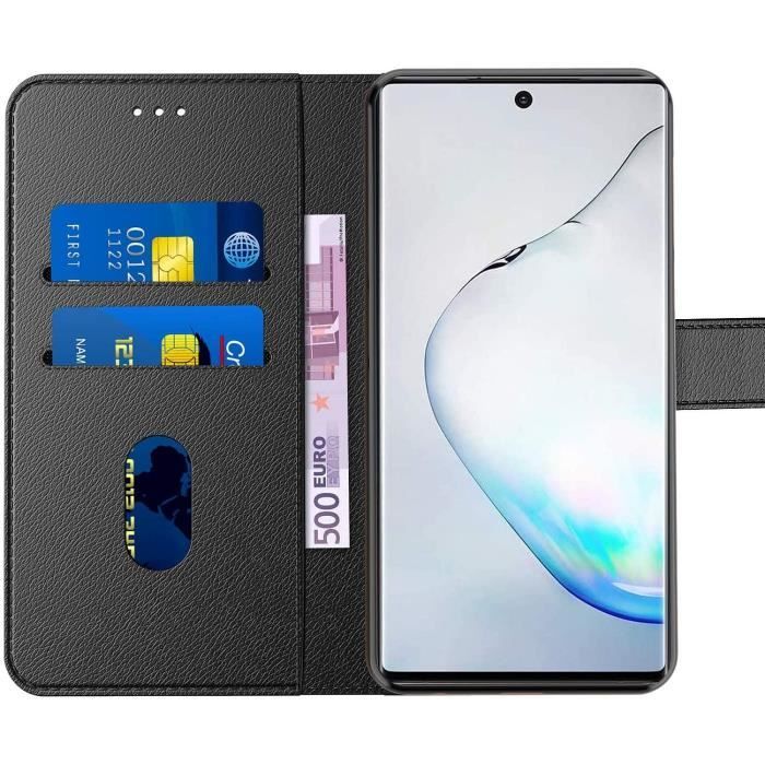Coque - BOOLING - pour Samsung Note 10 Pro - Effet Cuir - Antichoc - Portefeuille Noir