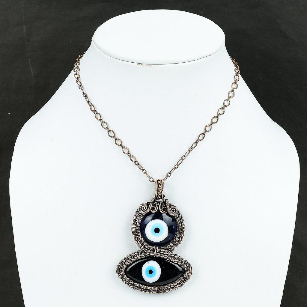Черный и синий цвет кулон от сглаза медная проволока обернутая ювелирные изделия кулон от сглаза драгоценный камень кулон ручной работы из меди проволочная обертка кулон для подарка