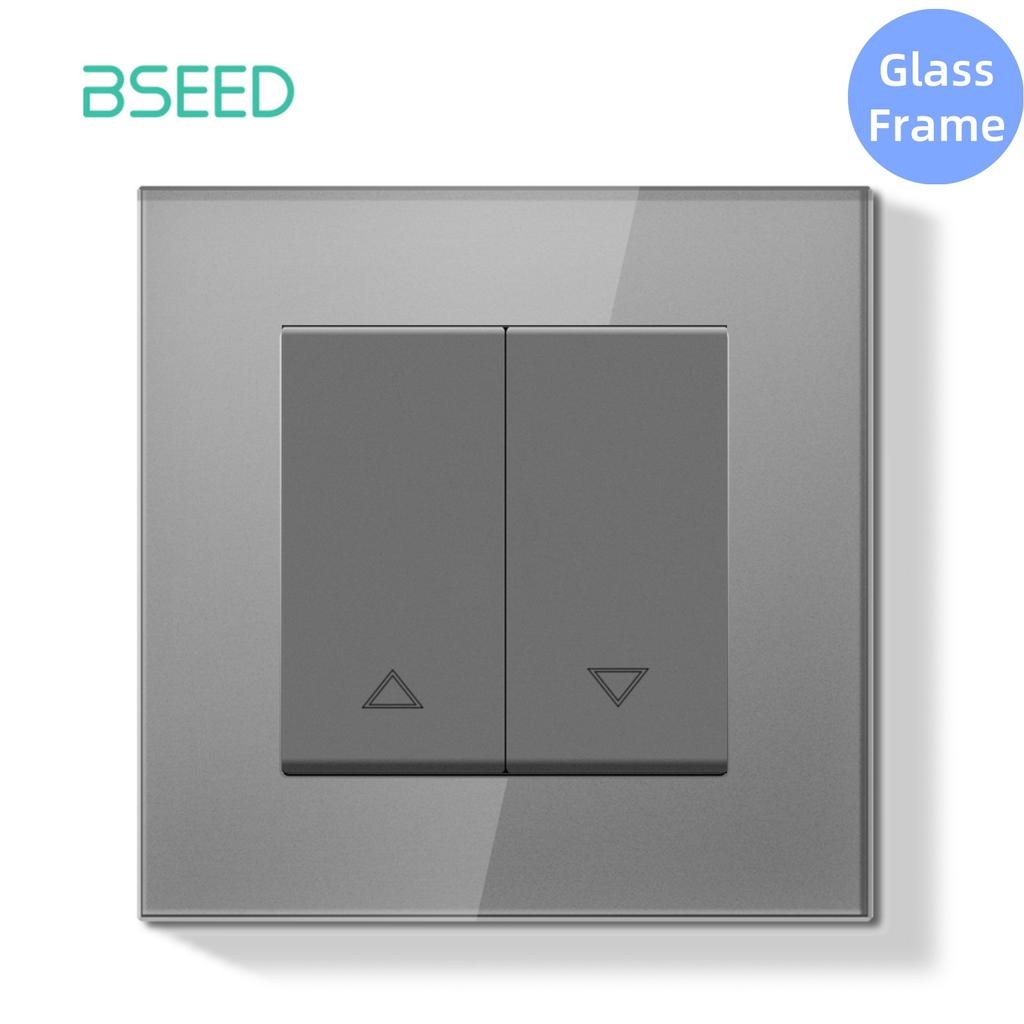 Механический выключатель штор BSEED Электрический выключатель роллет Настенный кнопочный выключатель для жалюзи Стеклянная пластиковая рамка Стандарт ЕС
