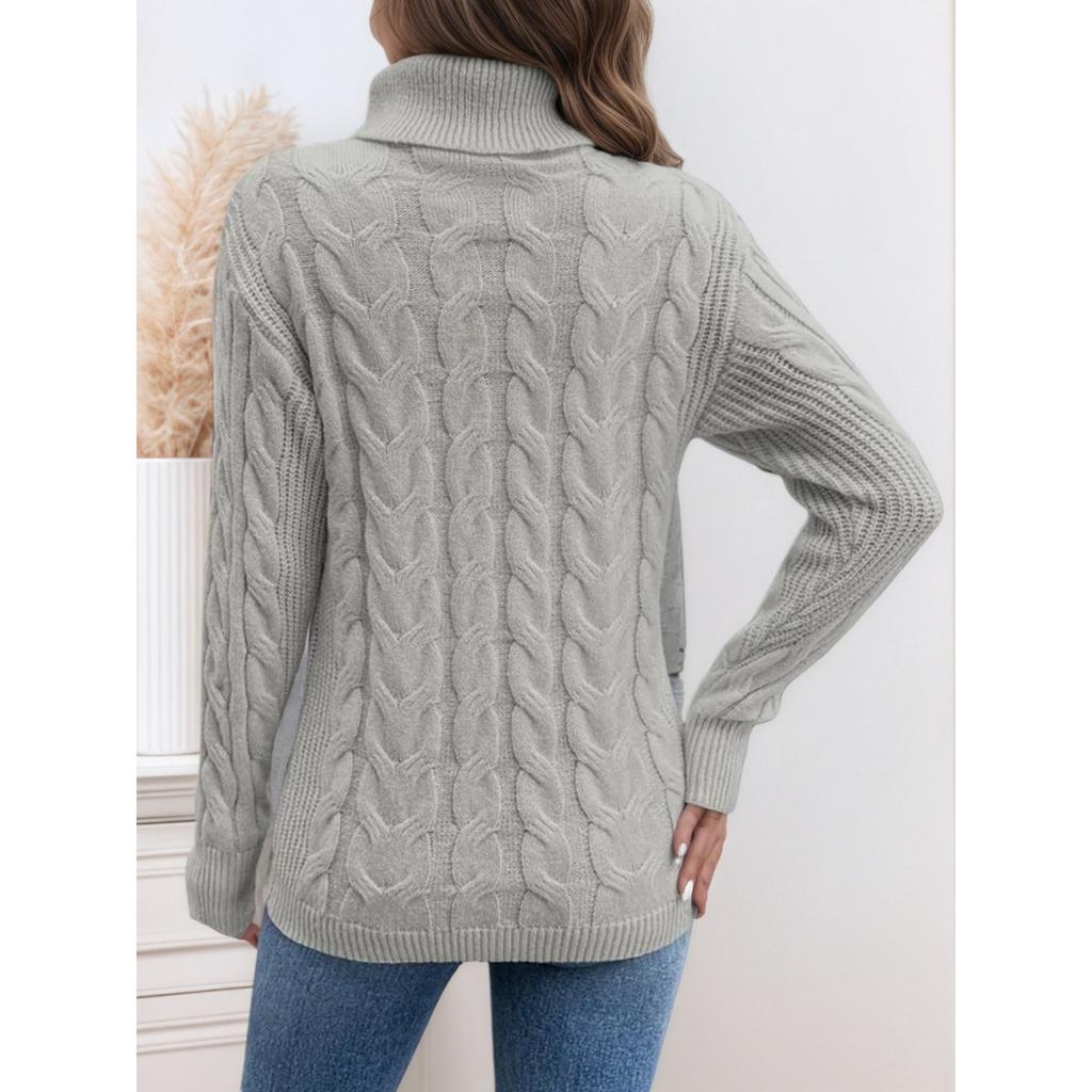 Women's High Collar Sweater - Soft Elastic Pullover, Essential Solid Color Top for Autumn and Winter, Hand Washed, Comfortable and Fitted