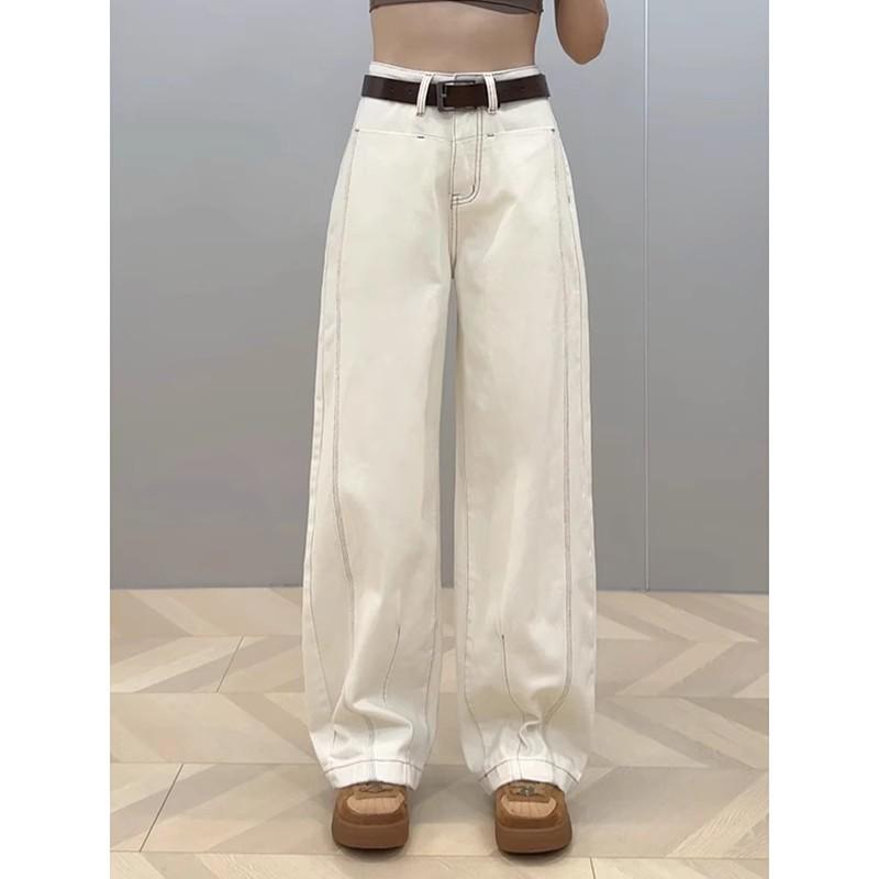 Женские джинсы с широкими штанинами на флисовой подкладке: Уютный осенне-зимний стиль, дизайн «ятаган», большой размер, идеально для фигуры «груша», длина до пола.