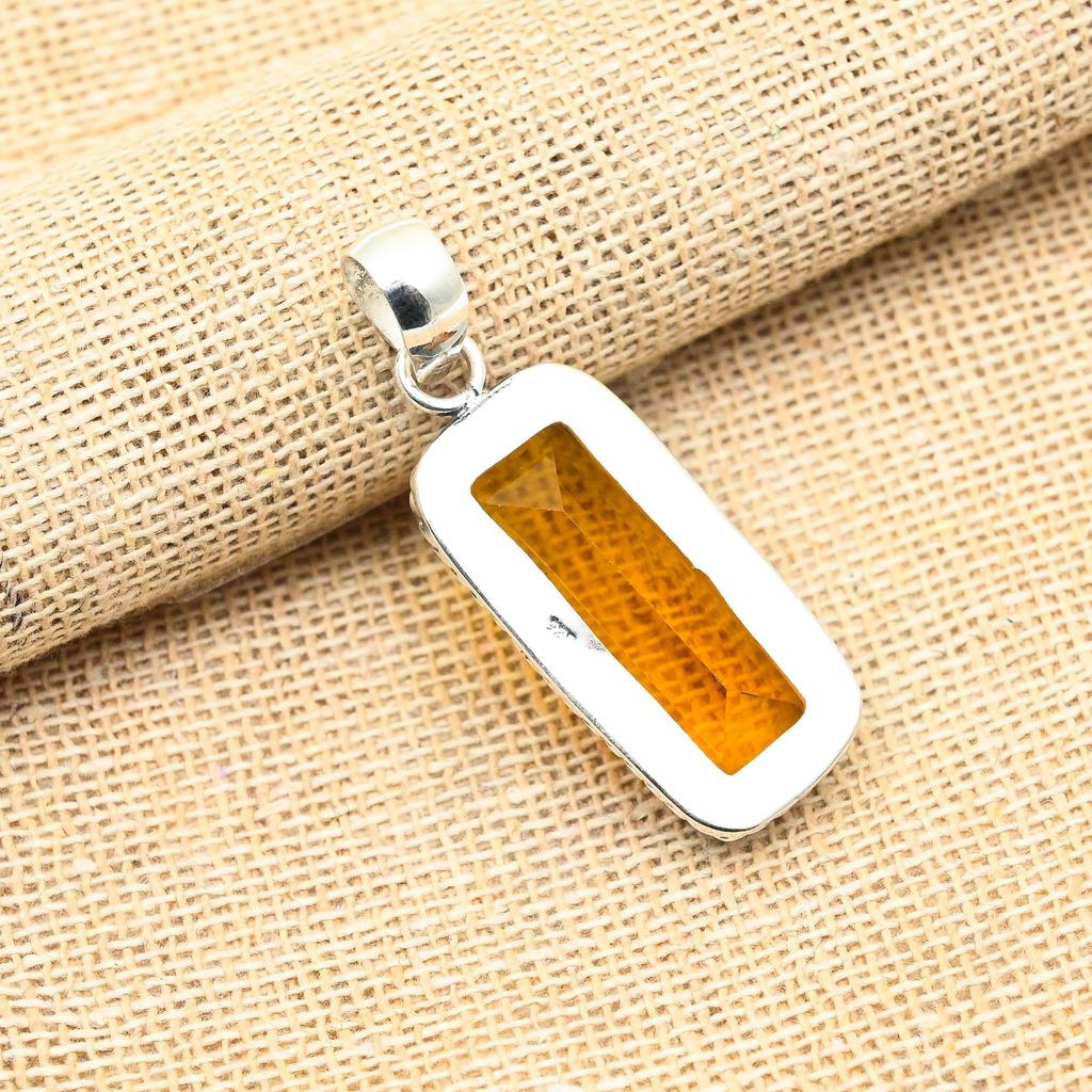 Citrine Gemstone Handmade 925 Solid Sterling Silver Jewelry Pendant For Her