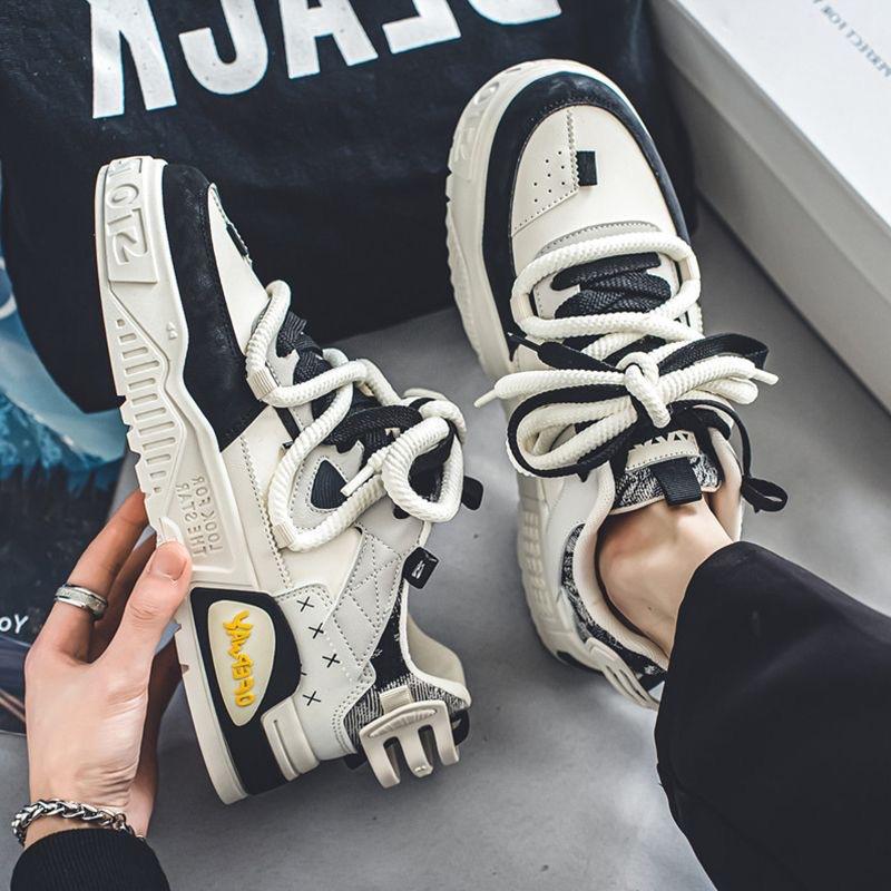 Мужские осенние вулканизированные кроссовки из искусственной кожи, дышащие кроссовки для бега на шнуровке, амортизирующие кроссовки на платформе для мужчин, повседневная обувь