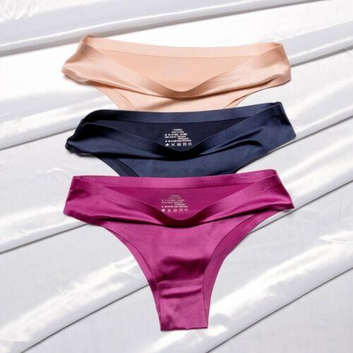 3 Pack Women Ice Silk Feeling Thongs Seamless Sexy Panties Lingerie Underwears