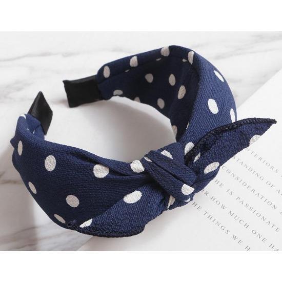Синяя повязка на голову с бантом, ободок для волос для женщин, аксессуары для волос для взрослых, в горошек, с бантом, повязка на голову для волос, для девочек-подростков, жесткий ободок, полосатый