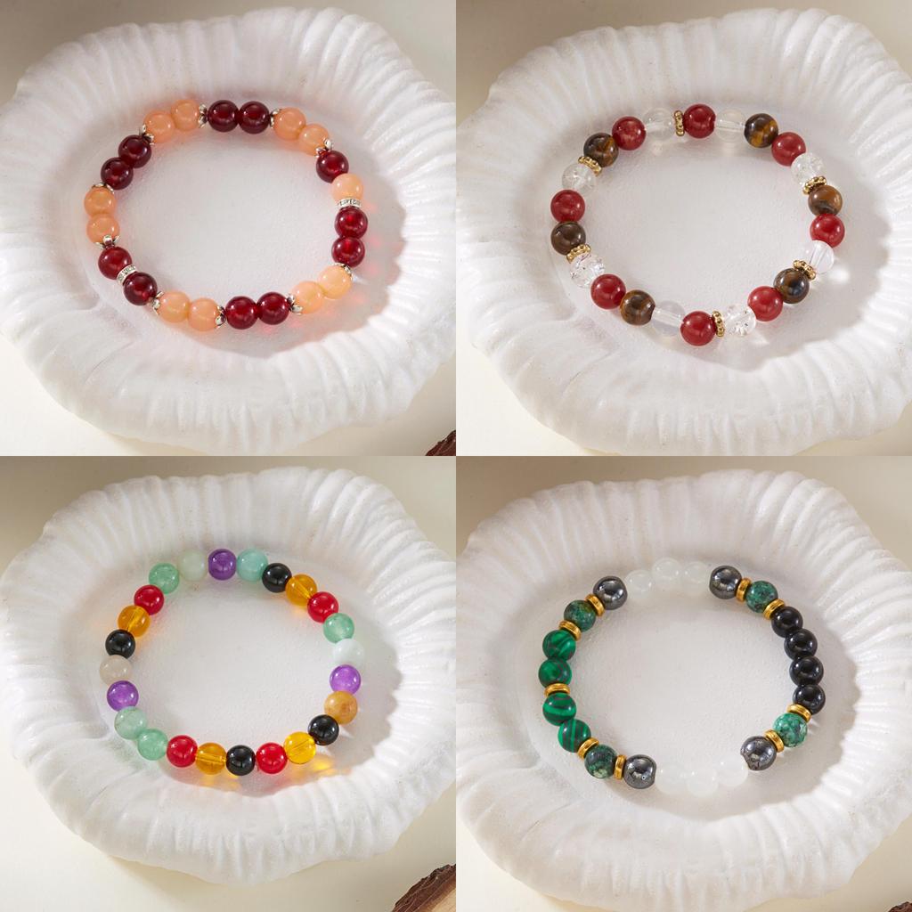 Geometric Stone Womens Bracelet Handmade Elastic Cord Minimalist Jewelry For Casual Wear