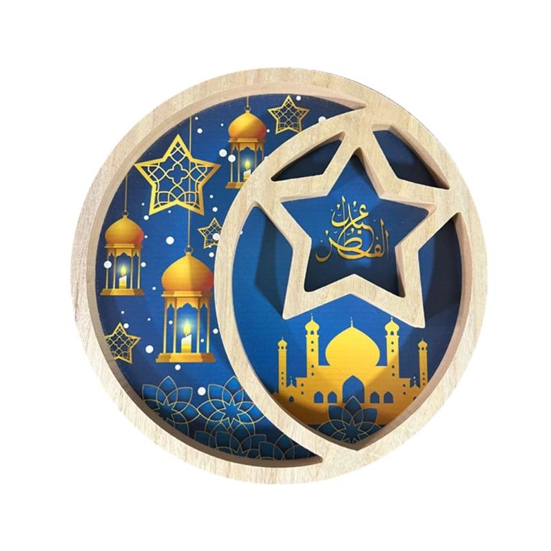 Stylish Wood Dessert Tray with Moon and Star Shape Delicate Dessert Container Natural Wood Sweets Storage Containers