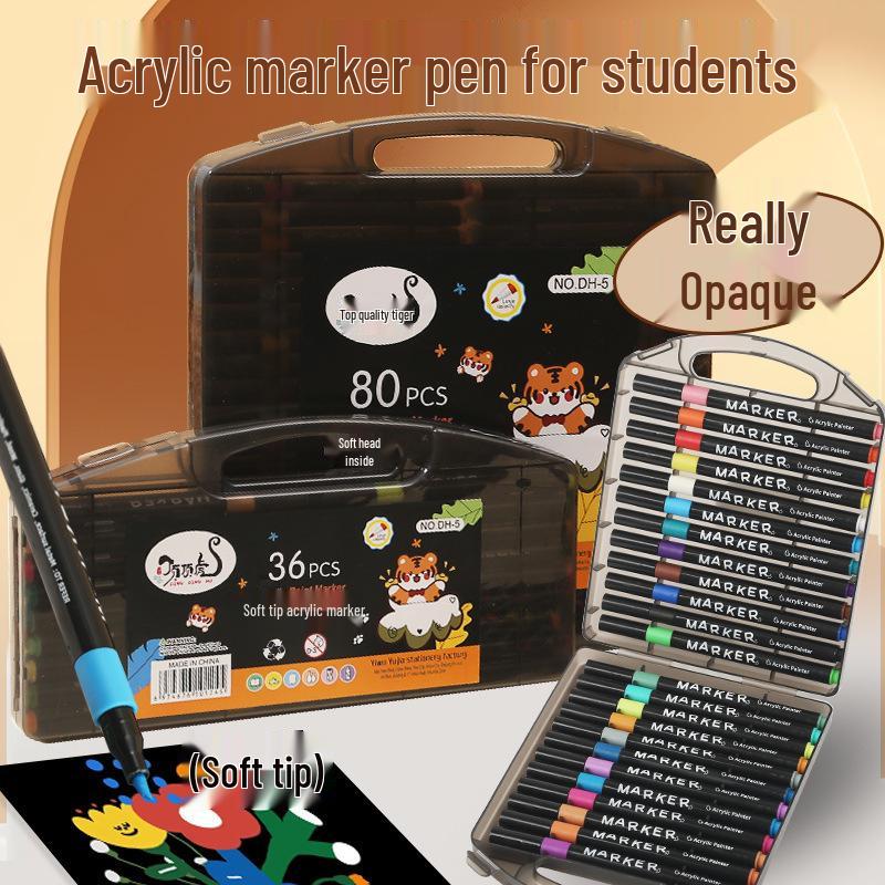 Top Tiger Acrylic Brush Marker Set for Kids - Soft Tip, Overlapping Colors, Little Black Box