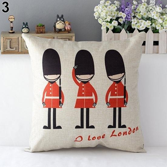 London Characters Flag Bus Linen Cushion Throw Pillow Cover Case Pillowcase
