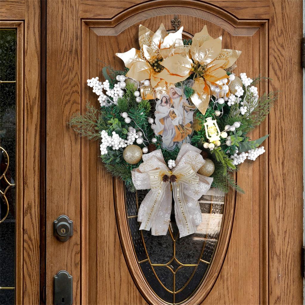 Рождественский светящийся золотой венок из масляной лампы, подвеска на дверь, рождественское украшение для окна